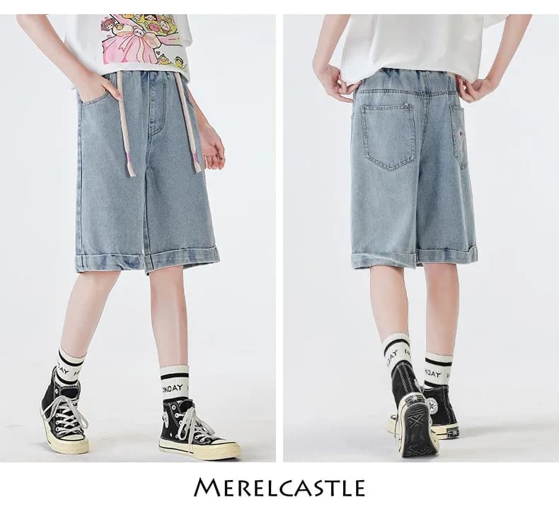 Baby Girl Pants Girls Denim Shorts 2024 New Summer Thin Pant Summer Five-quarter Pants Casual Medium Pants Children