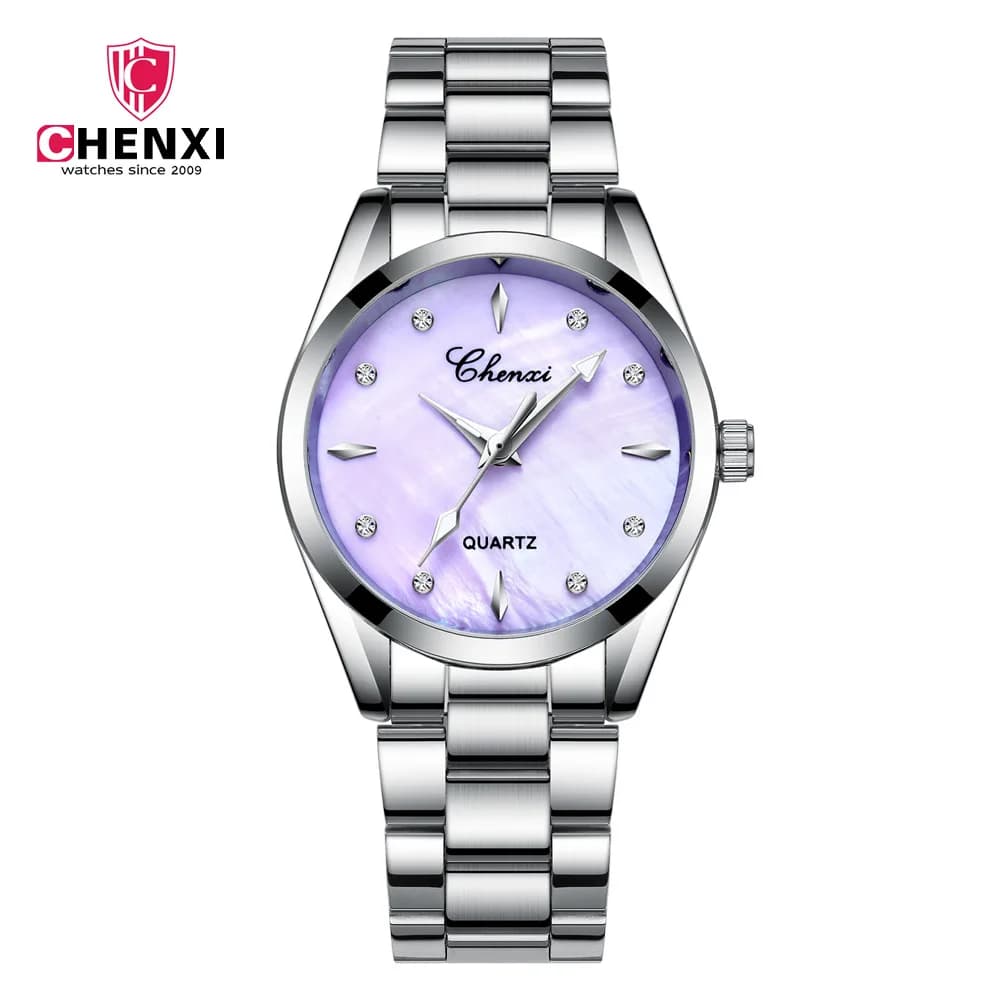 CHENXI 006T Women Watches Fashion Elegant Diamond Shell Dial Clock Stainless Steel Strap Quartz Wristwatch for Ladies Gift