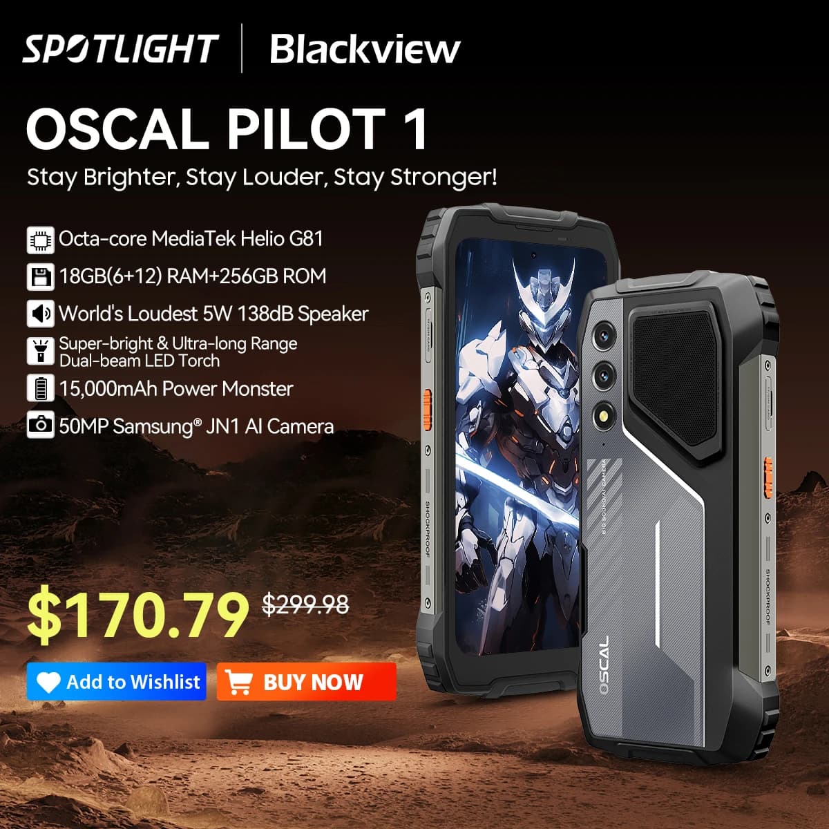 Blackview OSCAL PILOT 1 Rugged Phone, 6GB 256GB Smartphone Helio G81, 6.67'' Display Mobile Phone With 15000mAh, NFC Cellphones