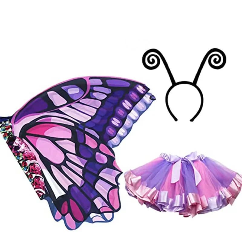 Girls Children Butterfly Wings Tutu Skirt Mask School Performance Dance Party Dress Up Girl Halloween Costume 2 -8 yeas