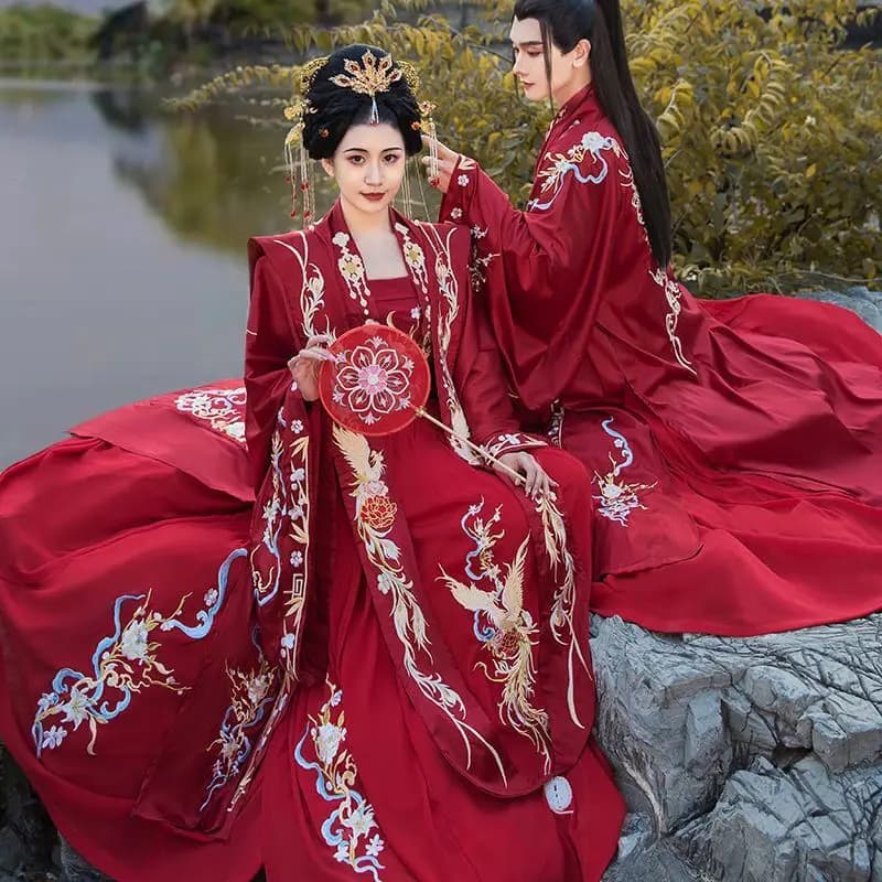 Chinese Hanfu Wedding Dress For Couples Photography Cosplay Costume Ancient Chinese Wedding Hanfu Dress Red Sets For Men&Women
