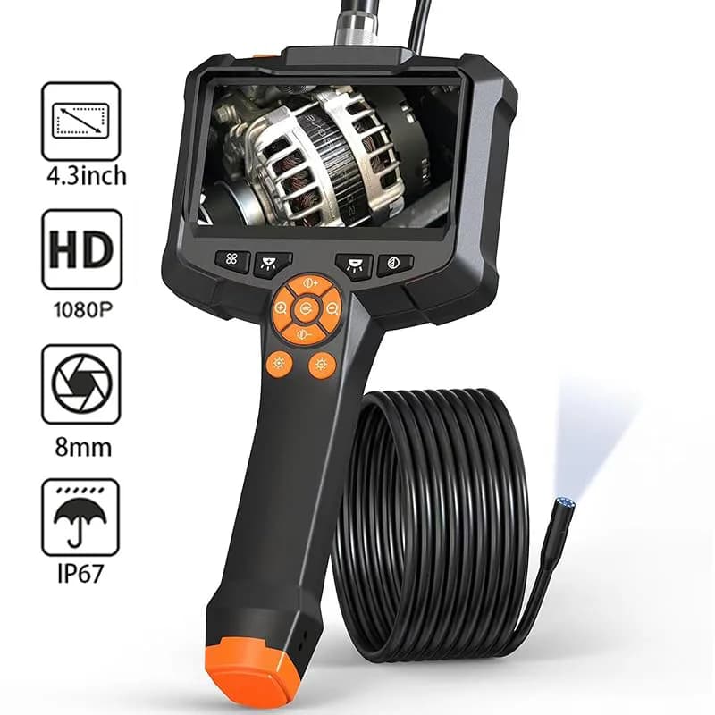 4.3" Endoscope Camera with 8 Light IP67 Waterproof Endoscopic Camera 1080P Handheld Car Inspection Borescope for Engine Pipe