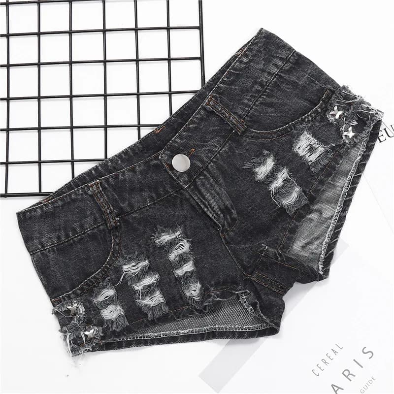 2025 Summer New Low Waist Sexy Denim Shorts Wash Water Cut Thin Hole Nightclub Super Shorts Women