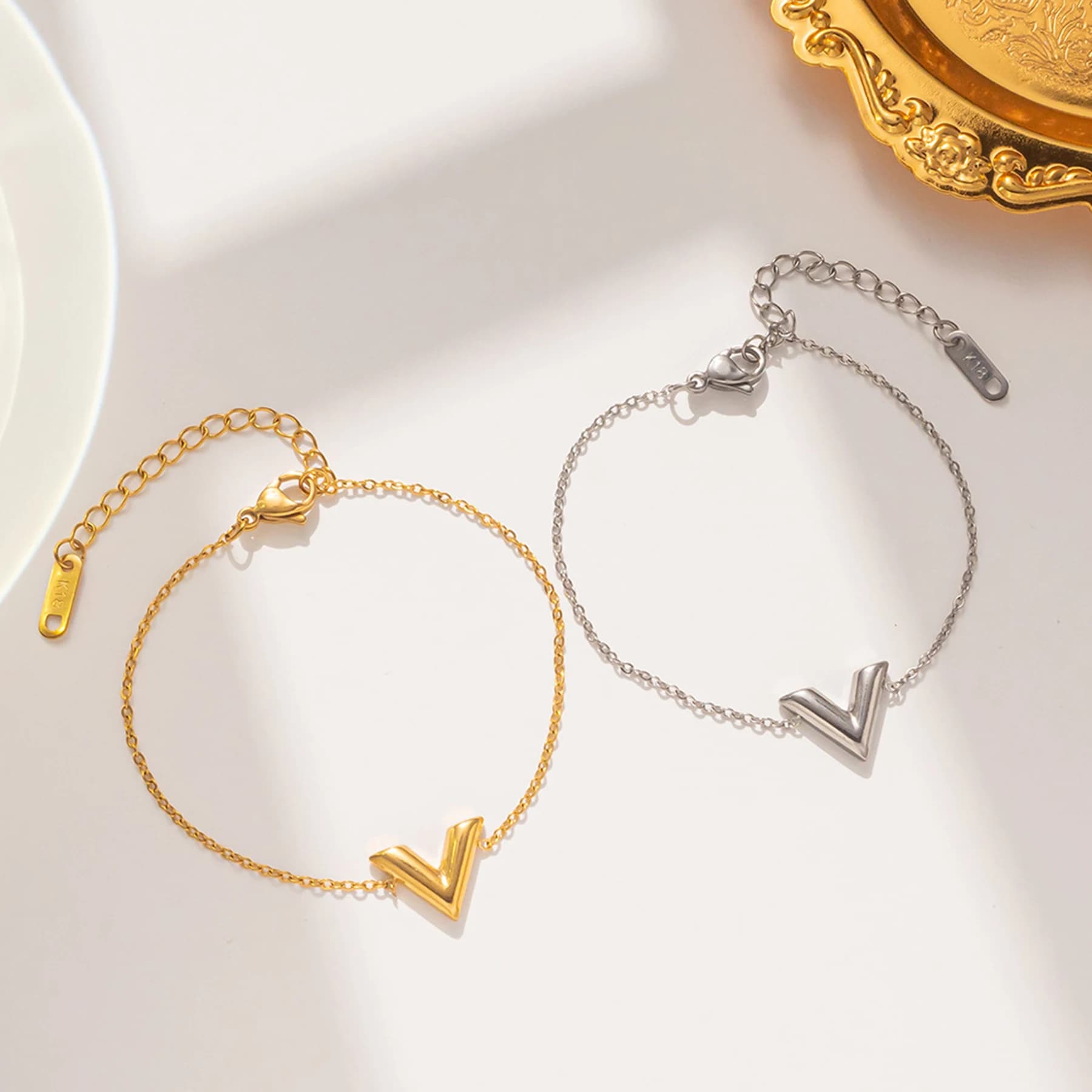 Fashion Jewelry Women's Stainless Steel Bracelet Simple Letter V Shape Design Exquisite High Quality Wedding Daily Party Gifts