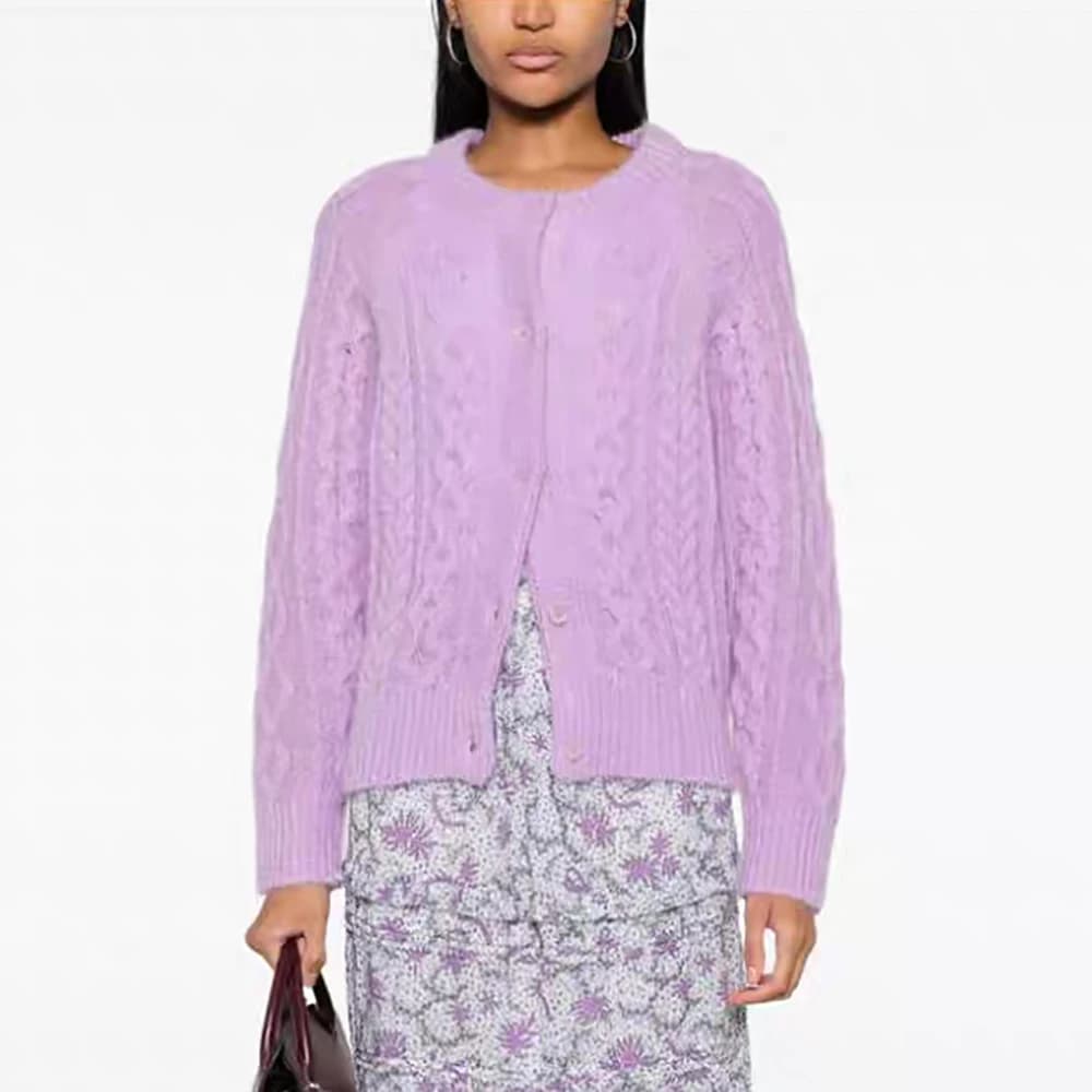 Wool Blend Women Cardigan Y2k Solid Color Stranded Pattern Commuter Loose Long Sleeve Knitted Top Sweater 2024 Autumn New