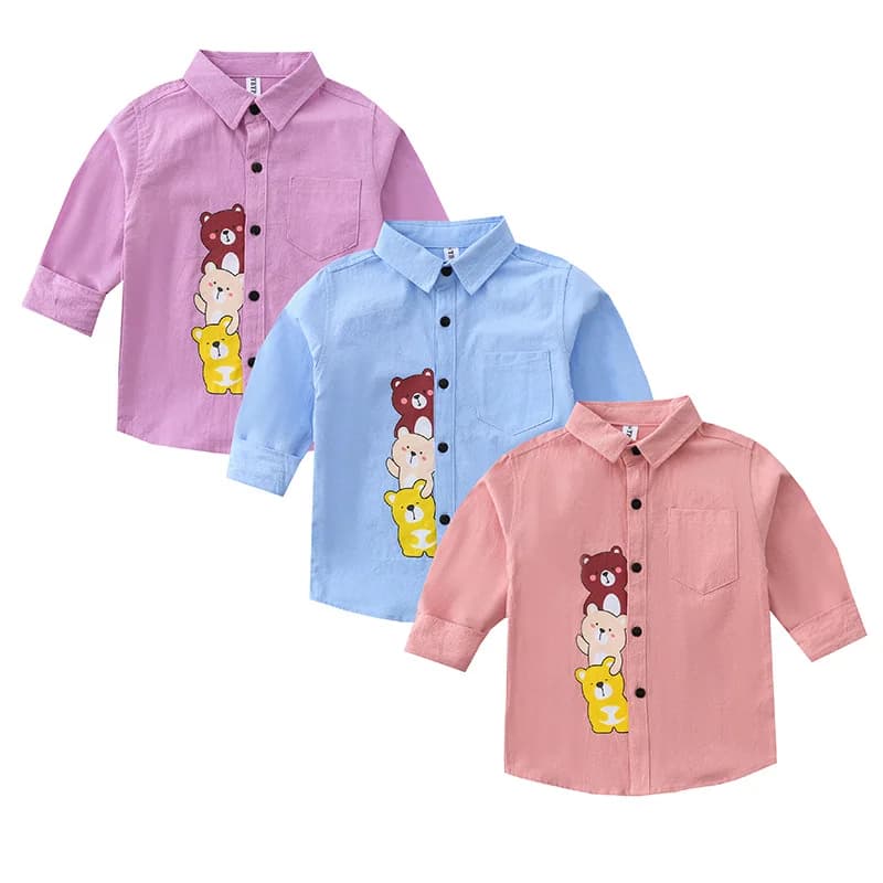 Cute Bear Boys Shirts Long Sleeve Toddler Kids Tops Children's Clothes