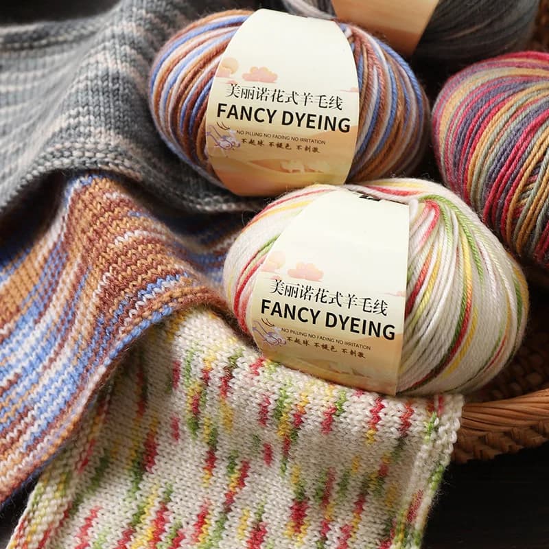 50g/roll Merino Wool Yarn Baby Wool Rainbow Wool Segment Dyed Yarn For Hand Knitted Crochet Scarf Clothes Yarn Clothes Hats