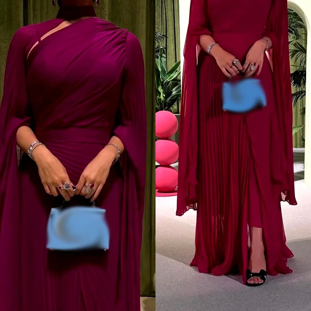 Customized Sparkle Exquisite Jersey Ruched Beach A-line High Collar Bespoke Occasion Gown Long Dresses