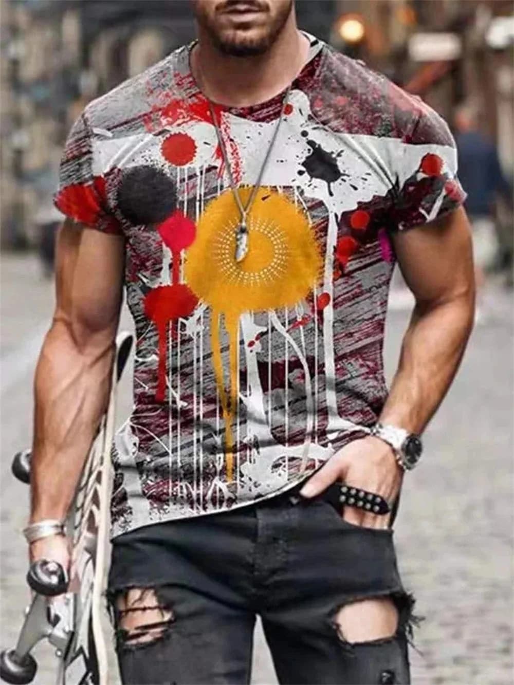 New Hot Sell Men's T-Shirt 3D Vintage Print T Shirts Summer Round Neck Cool Oversize Muscle Streetwear Clothing T Shirt Tops