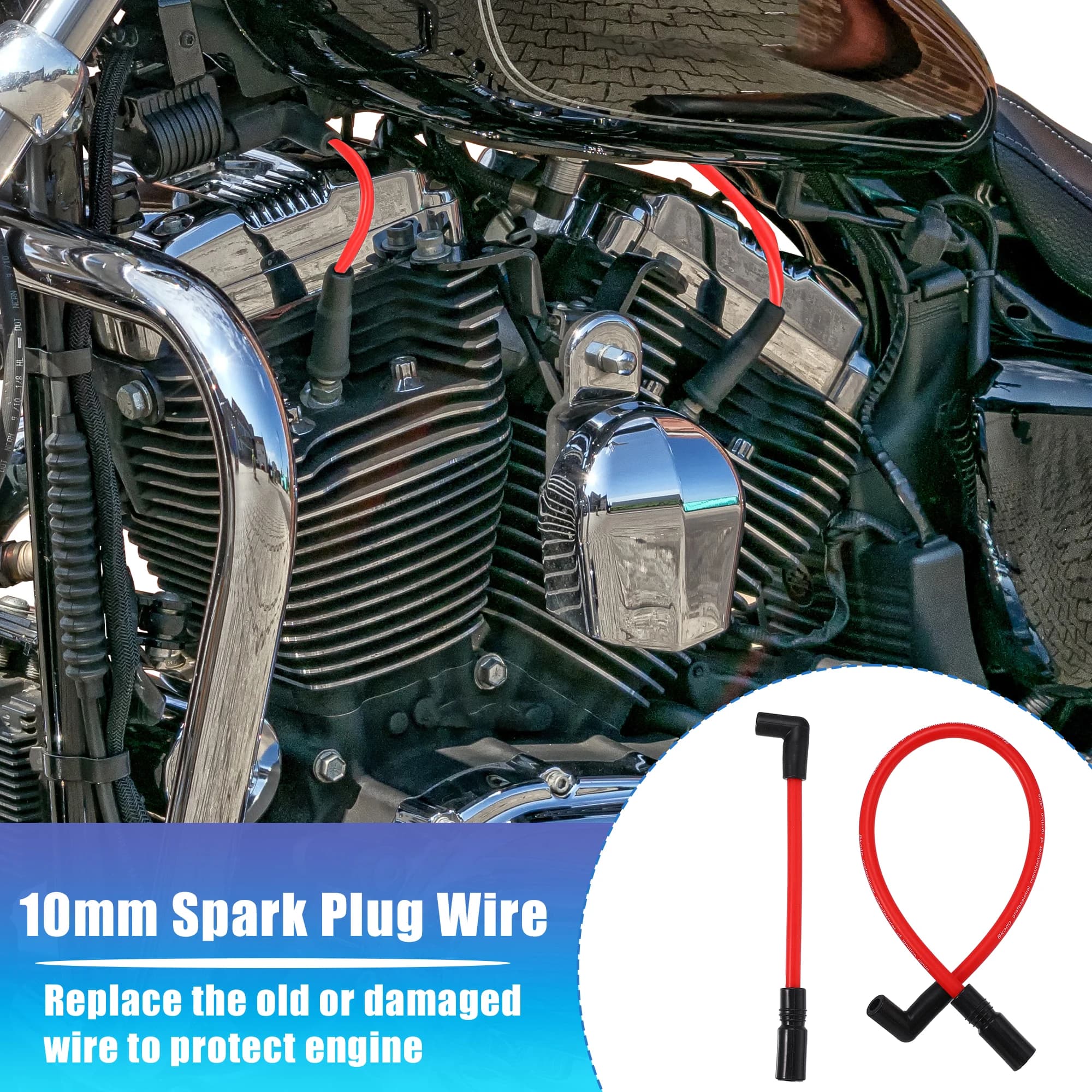 X Autohaux 2 PCS 10.4mm 10mm Motorcycle Spark Plug Wire For Harley-davidson Softail Dyna FXD 1999-2017 Motorcycle Accessories