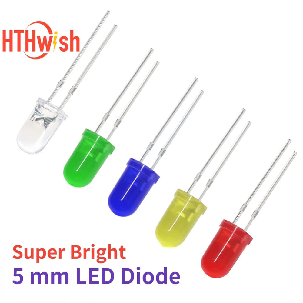 50/100 PCS 5mm Super Bright LED Diode Multicolor Lamps White/Red/Yellow/Green/Blue Light Emitting Diodes Electronic Components