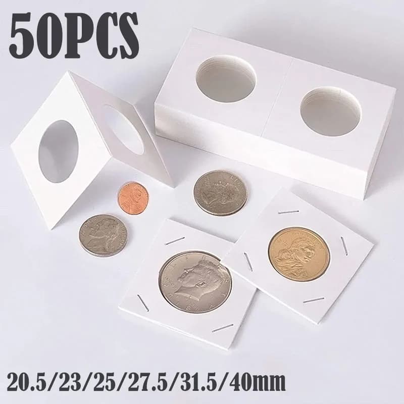 50PCS Square Cardboard Case Coin Album Commemorative Coin Paper Protective Clip Coin Supplies Storage 20.5/23/25/27.5/31.5/40mm