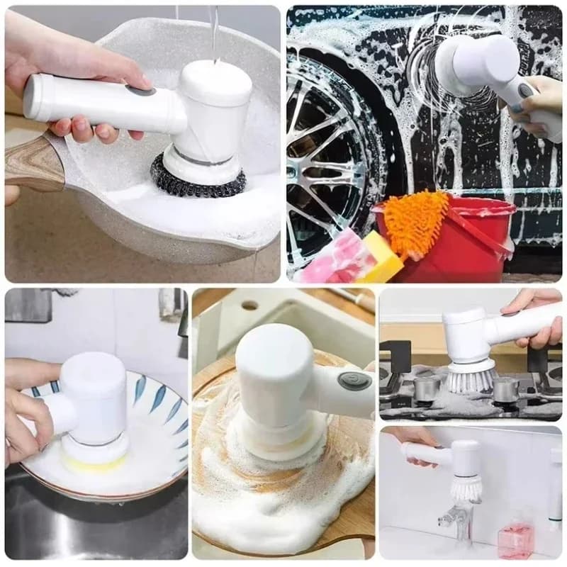 Electric Spin Scrubber 5 in 1 Electric Cleaning Brush Bathroom Cleaning Brush with 5 Replaceable Heads, Handheld Cleaning Brush