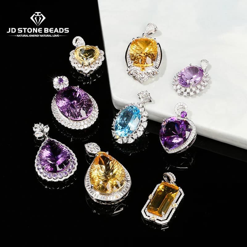 1 Pc Natural Amethyst Citrine Topaz Inset Zircon 925 Sterling Silver Pendant Healing Gemstone For Jewerly Making Diy Necklace