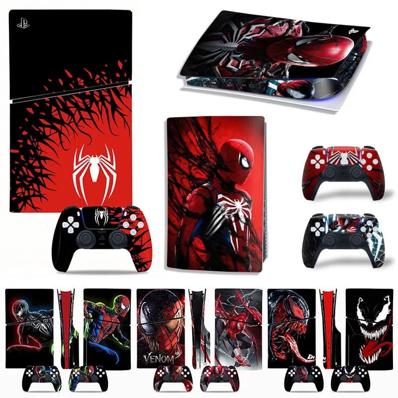 Marvel Spiderman Venom Skin Sticker Decal Cover for Playstation 5 Disc Digital Controllers Anime Anti-Scratch Protective Cover