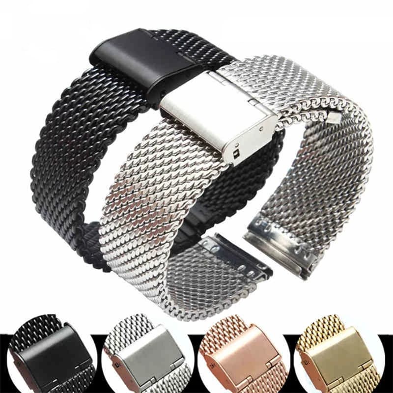 Precision Steel Stainless Steel Strap 18mm 20mm 22mm2 4mm 1.0 Thick Wire Mesh Strap Adjustable Length Watch Accessories