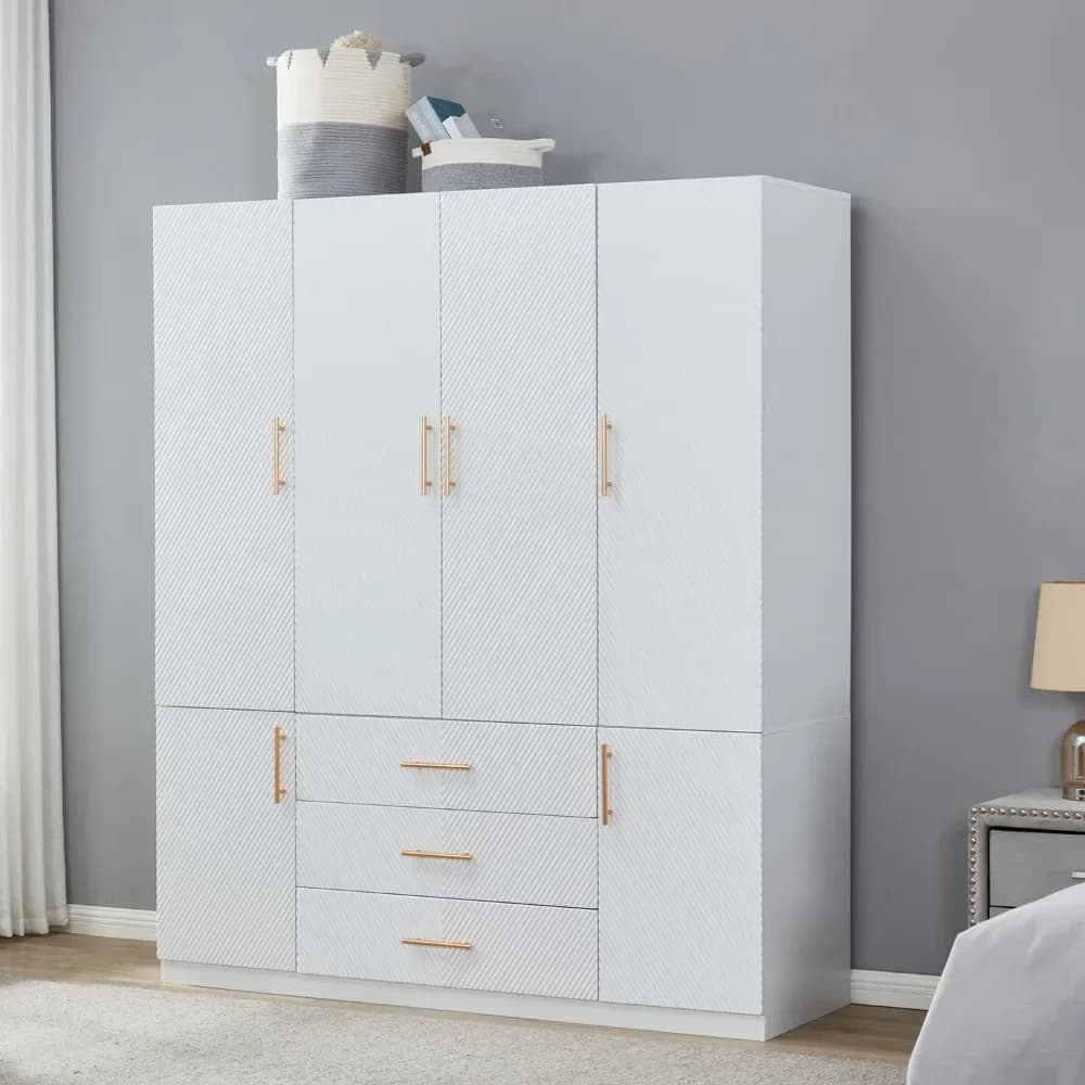 74.2"H White Wood Wardrobe Closet Armoire Freestanding Closet Cabinet for Bedroom Bathroom Clothes Storage Closet Wardrobe