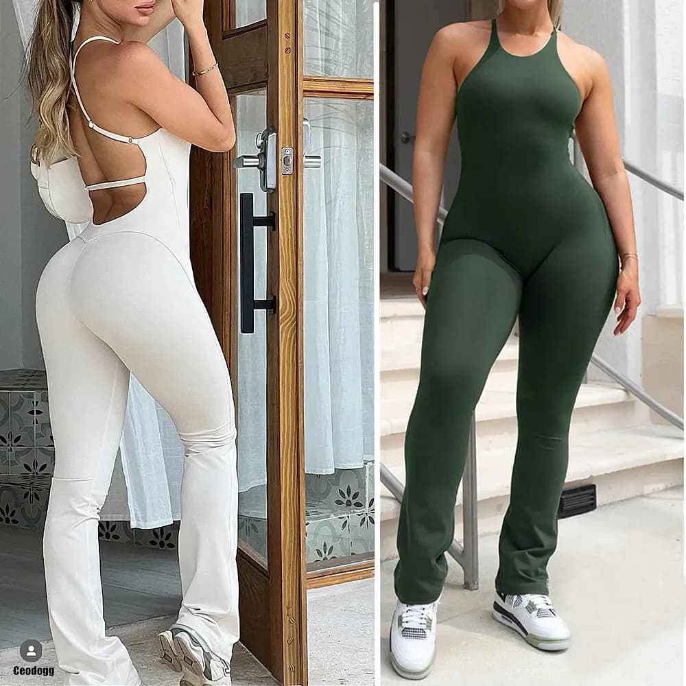 Nylon Pad Bunny Sportwear Fitness Yoga Set Workout Flare Legging One Piece Jumpsuit Pants Exercise Active Wear Bodysuit XP186