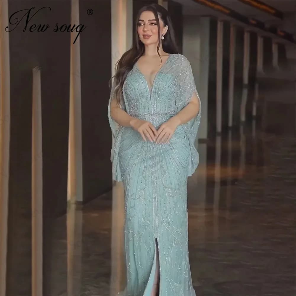 New Elegant Sequins Split Side Evening Dresses Haute Coutures Dubai Women Party Dress Arabic Beaded Engagement Prom Dress Robes