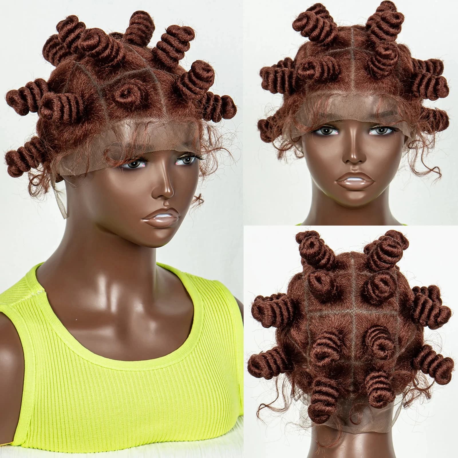 350 Color Knotless Full Lace Handmade Bantu Braided Wigs With Baby Hair for Black Women Transparent Short Cute Braided Lace Wig