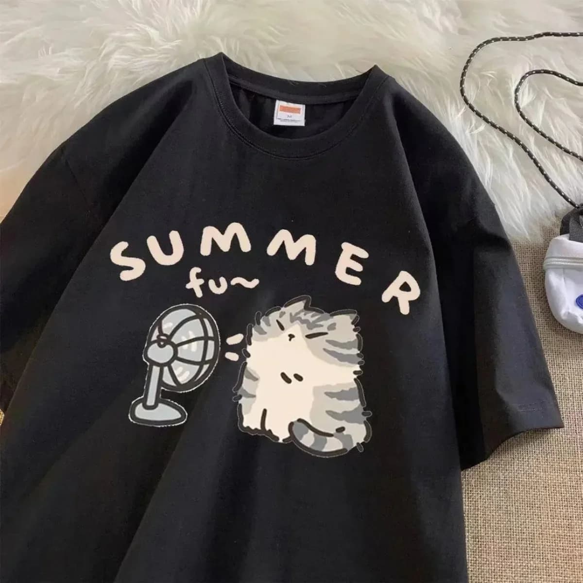Summer Cat Print Funny Kids Women Tees T-shirt Girls Short Sleeve Korean Kpop Clothes Casual Oversized Free Shipping