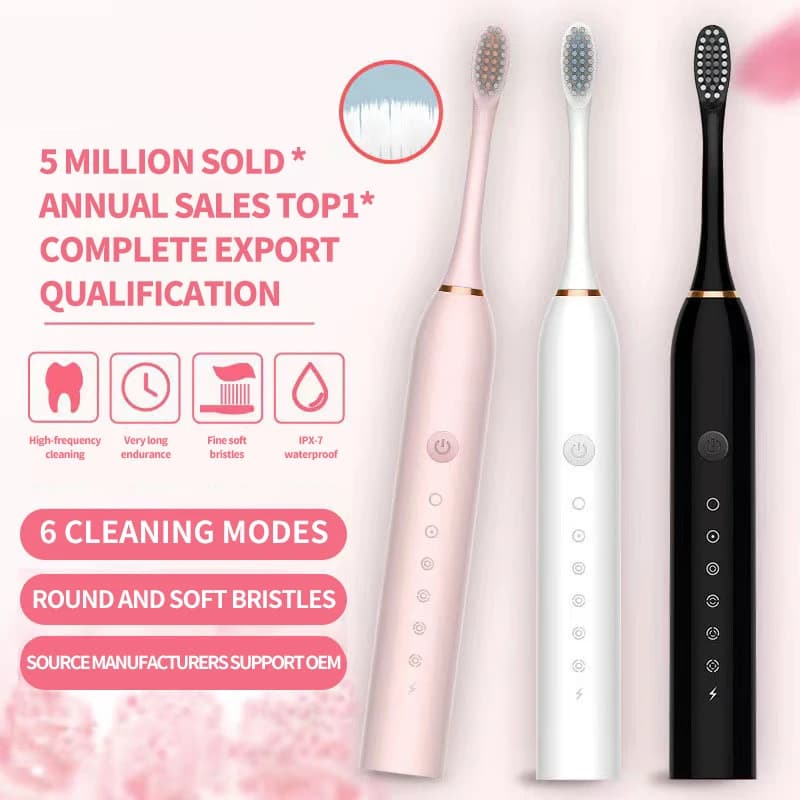 Sonic Electric Toothbrush 3 Brush Heads for Adults IPX7 Waterproof DuPont Brush Head USB Rechargeable High Frequency Cleaning