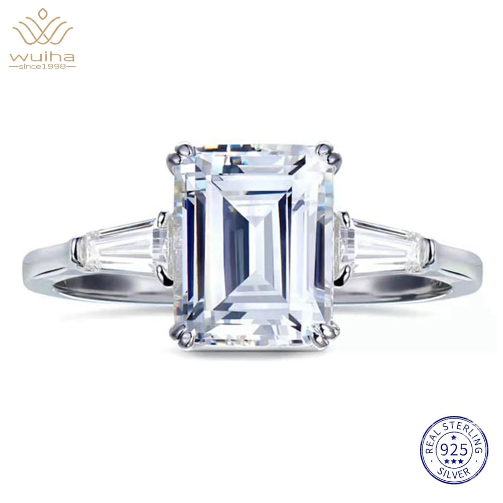 WUIHA Classsic 100% 925 Sterling Silver Emerald Cut 3CT Lab Sapphire Gems Wedding Engagement Ring Fine Jewelry Anniversary Gifts