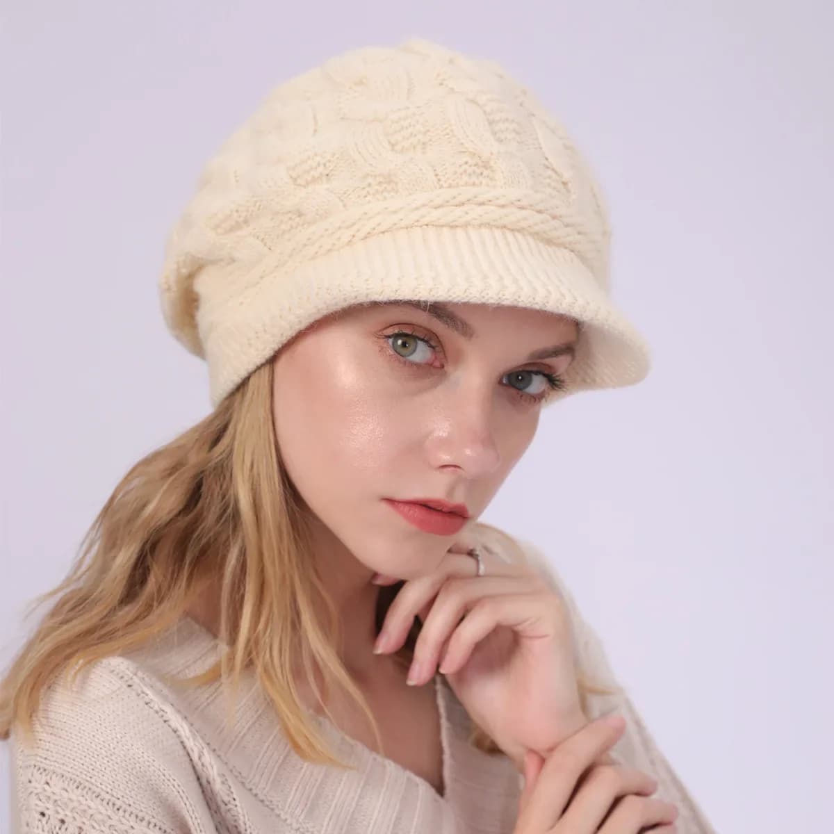 New Plush Warm Rabbit Wool Beret 8 Word Fried Dough Twists Hat Autumn and Winter Women's Knitting Cap