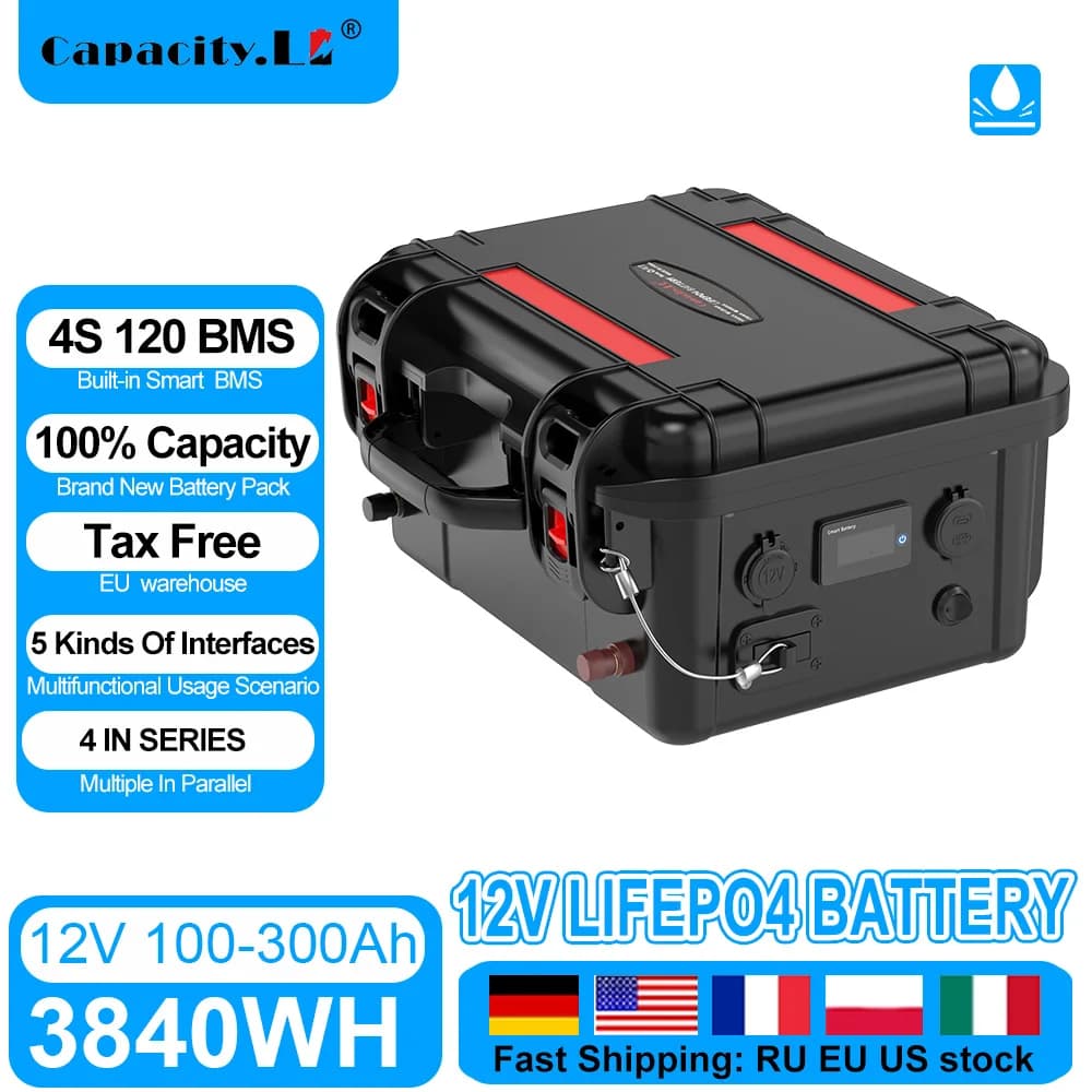 12V 12.8V 100Ah 200Ah 300Ah Lifepo4 Battery Rechargeable Batteries LiFePo 4 battery 12V 4S1P Battery Pack with BMS Outdoor Power