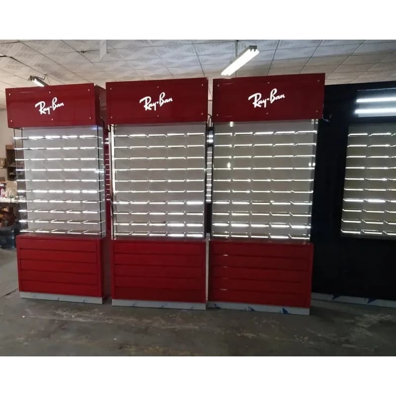 custom,Classic 3d Optical Shop Interior Decoration Glass Shelf Design Eyeglass Display Cabinet Glasses Display Showcase