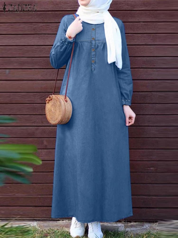 Autumn Sundress 2024 ZANZEA Muslim Women Vintage Turkey Dubai Abaya Dress Casual Long Sleeve Islamic Robe Vestidos Long Dress