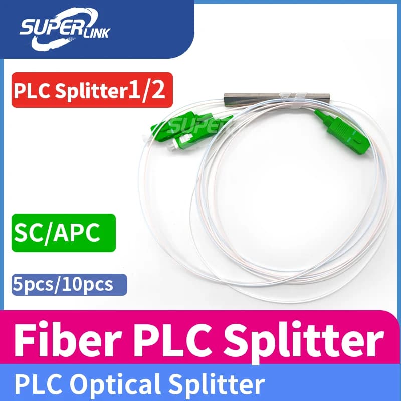 5pcs/10PCS Fiber optics PLC Splitter 1x2 SC APC 1 : 2 ftth Mini steel tube type 0.9mm optical fiber Splitter SC/APC Connector