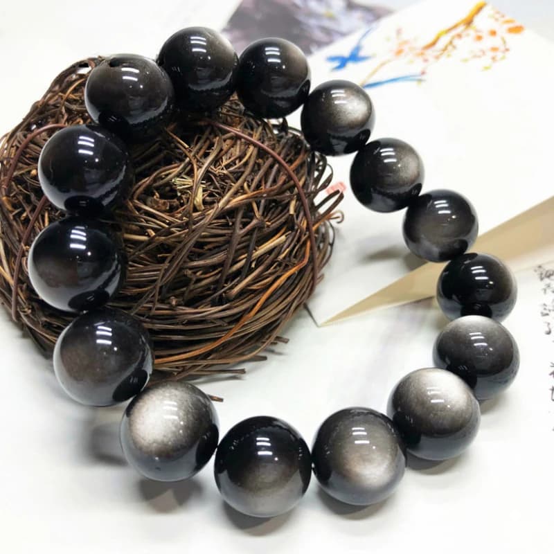 Natural Silver Obsidian Bracelet Men's and Women's Models Double Cat Eyes Silver Obsidian Gold Obsidian Lucky Amulet Hand String