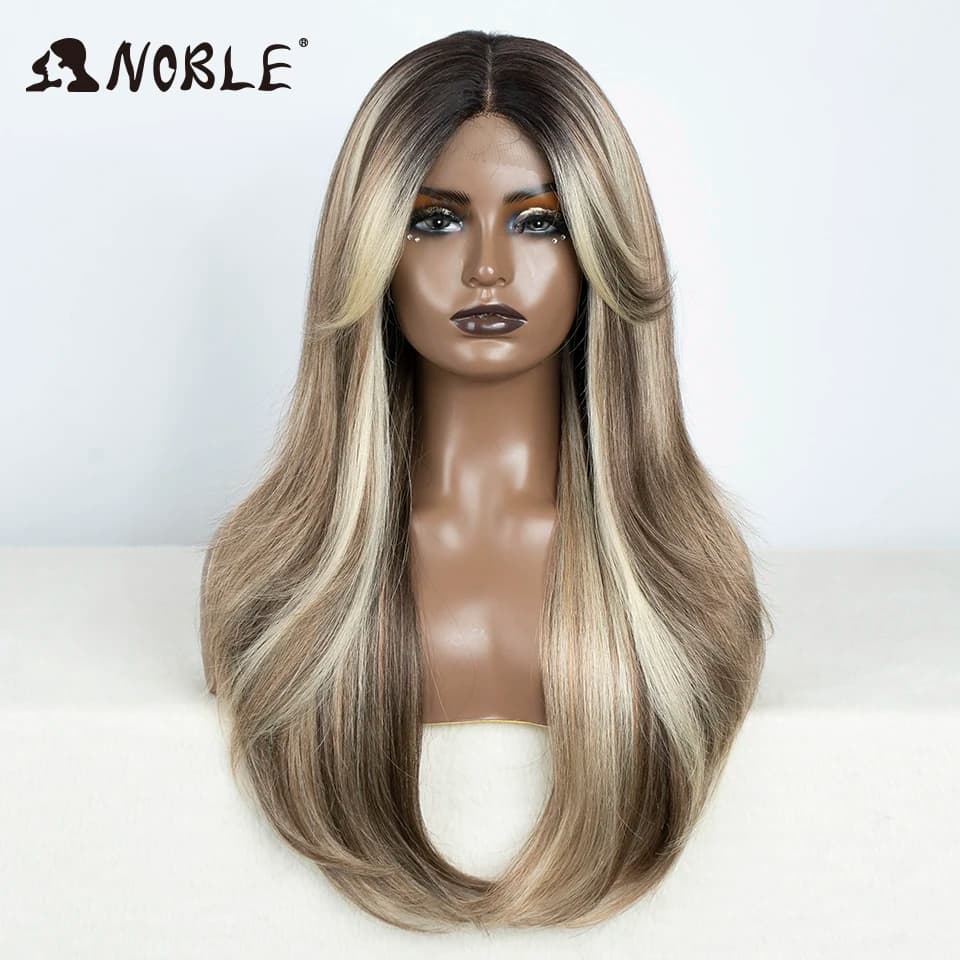 Noble Synthetic Lace Front Wig 26" Straight Ombre lace Wig Cosplay part Wig Blonde Wigs For Women Lace Wig synthetic Lace Wig