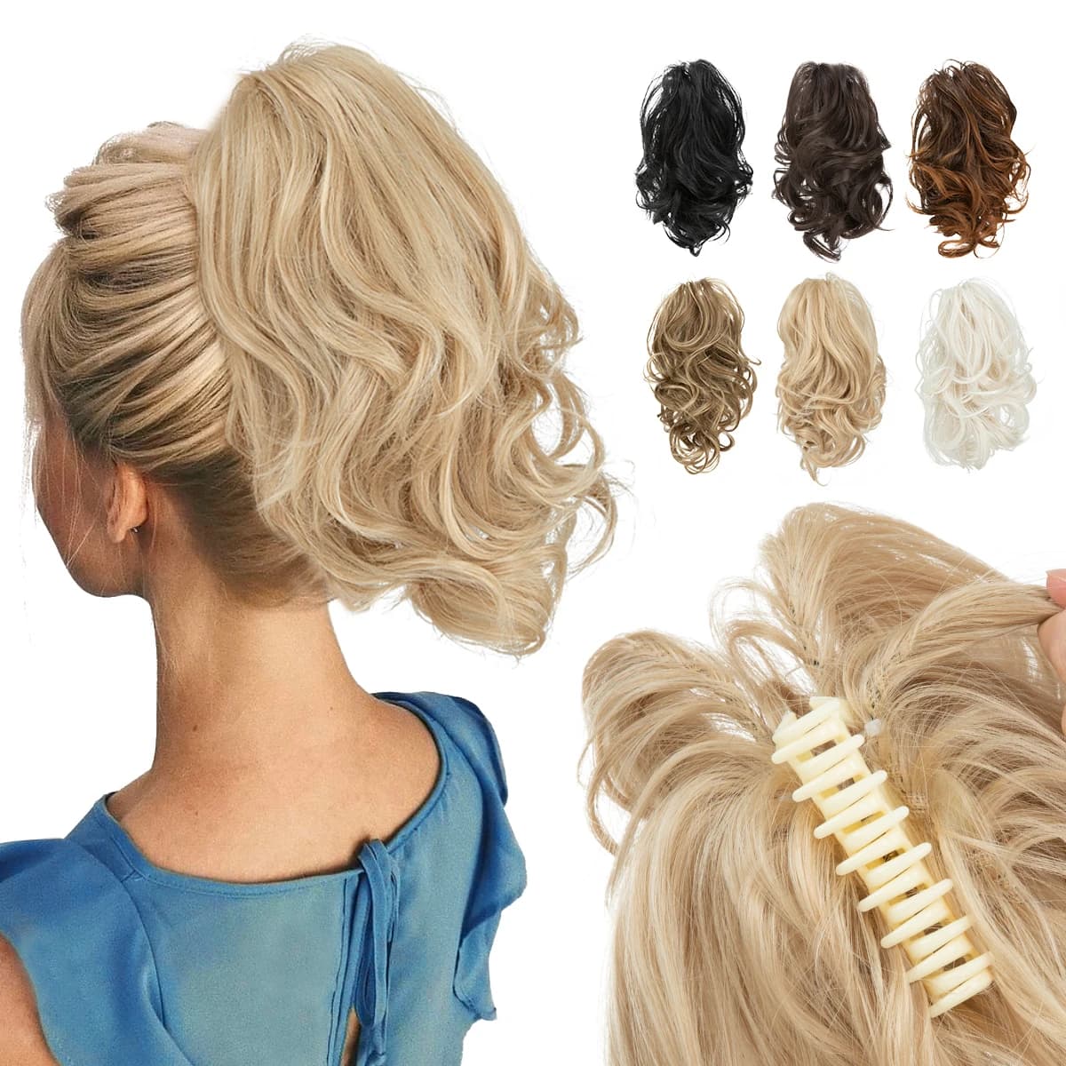 SARLA One Piece Premium Synthetic Diy Claw Clip In Ponytail Extensions Natural Hairpiece Hair Bun Fake Blonde False Pigtail