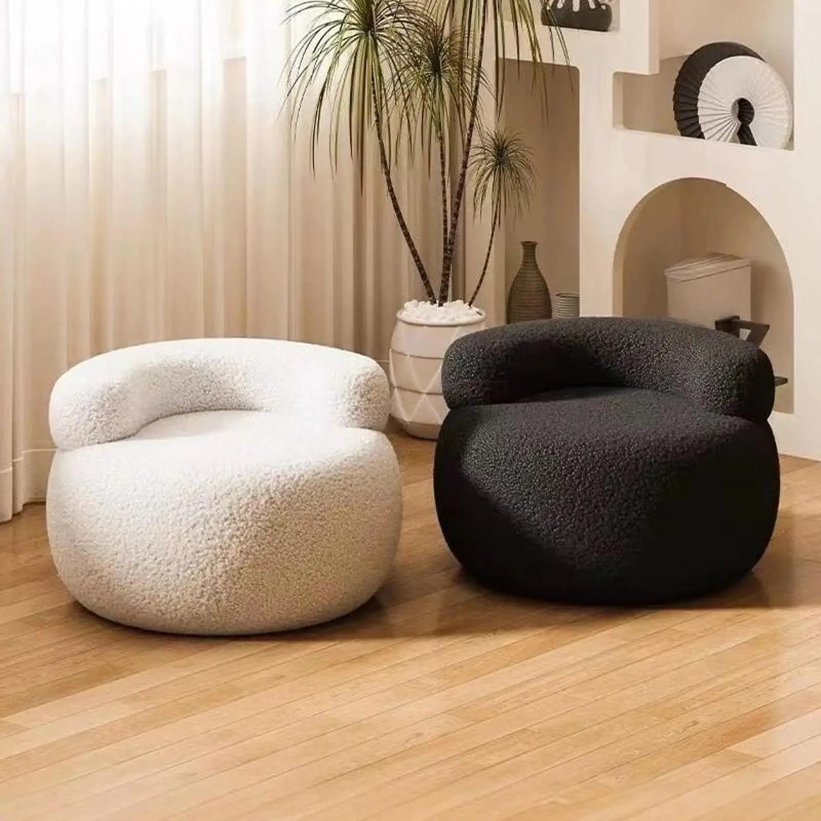 Footstool Furniture Portable Lazy Sofa Soft Small Stool Backrest Chair Round Stool Lamb Wool for Indoor Living Room Home Office