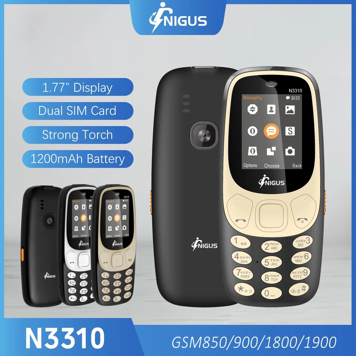 2G Feature Phone N3310,1.77inch Display Dual SIM Slot 1200mAh Battery GSM 850/900/1800/1900 MP3/MP4/FM Radio/Bluetooth/GPRS