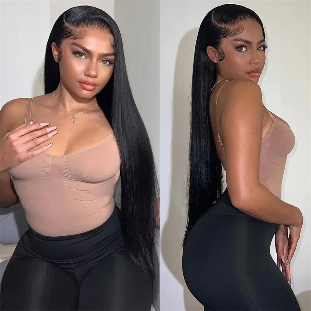 30 32 Inch Bone Straight 13x6 HD Transparent Lace Frontal Wigs Remy Human Hair Pre Plucked 13x4 Lace Front Wig For Black Women