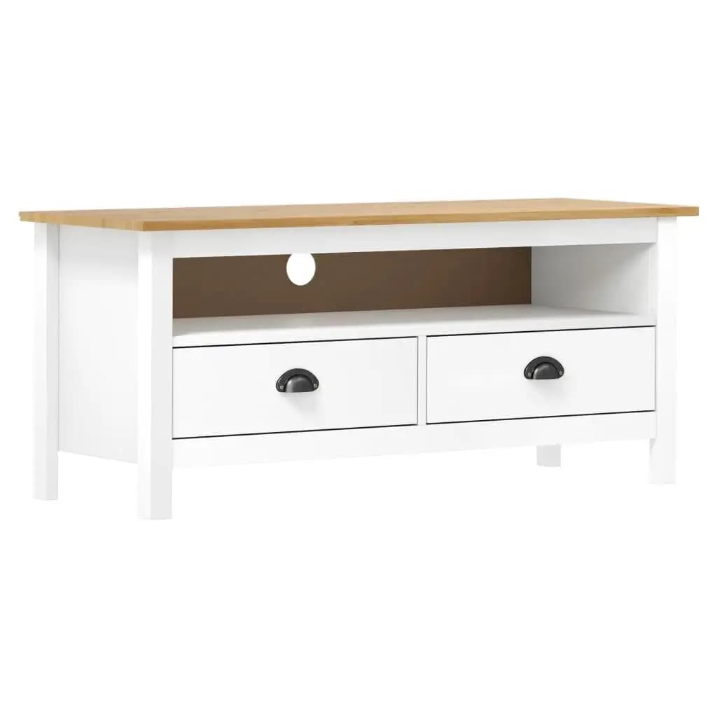 Modern White TV Stand - Solid Pine Wood, 43.3x15.7x18.5 Inches - Stylish & Durable Furniture