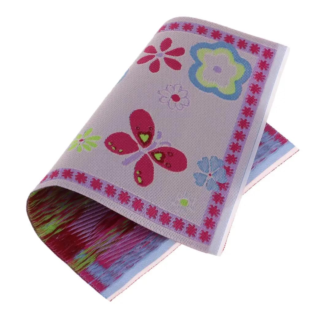 12th Floor Covering Flower Printed Rug Embroidery Cloth Mat for Dolls Room Bedroom Decor