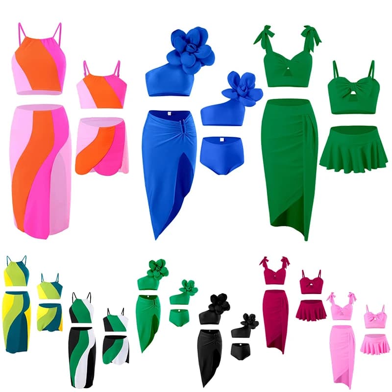 2024 Fashion Family Matching Swimsuit for Women Girls Swim Suit Vacation Kids Beach Party Bikini Baby Children's Split Swimwear