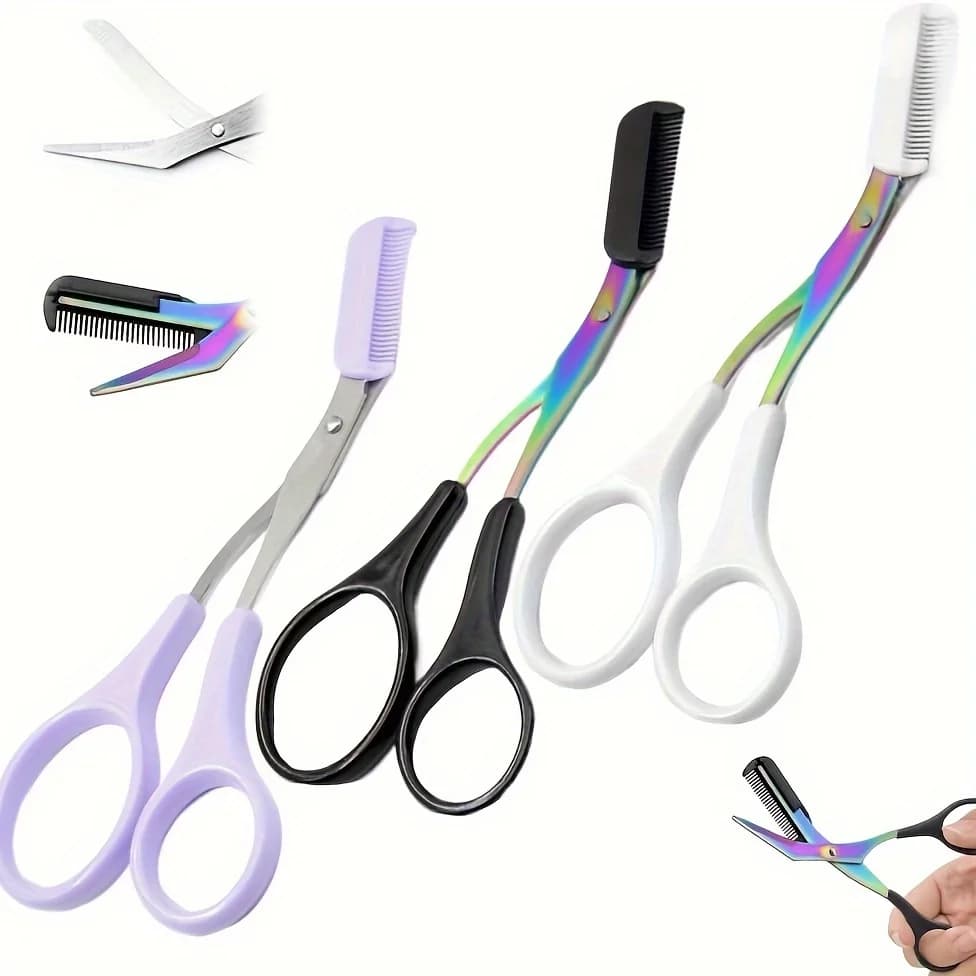 1pieces Stainless Steel Color Titanium Eyebrow Trimmer Scissors, Eyebrow Scissors with Comb