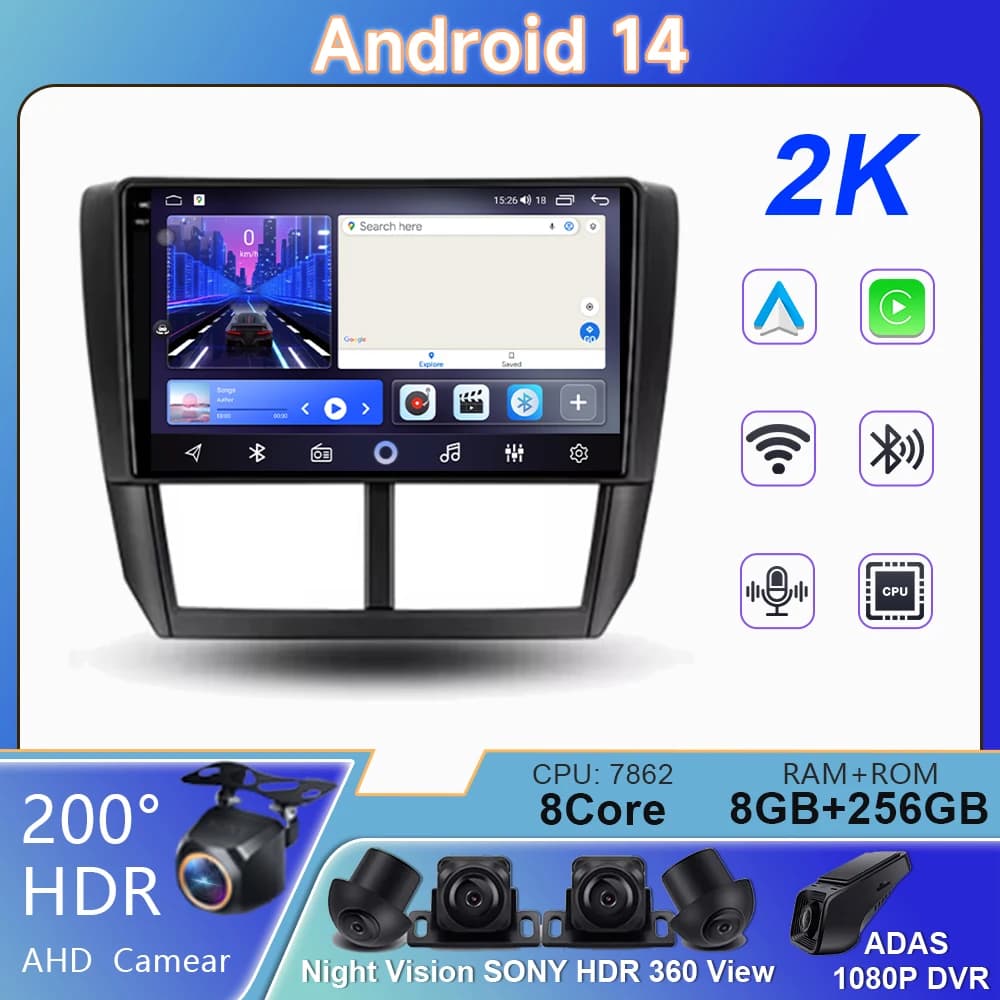 Android 14 Carplay Car Radio For Subaru Forester 3 SH 2007-2013 For Impreza GH GE WIFI 2 Din Multimedia Player 2 din Head Unit