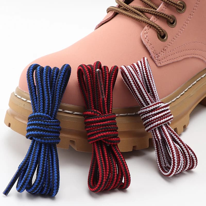 1 Pair Fashion Boots Shoe Laces Round Striped Double Colors Shoelaces Wear-resistant Mountain Climbing Sports Cotton Shoestrings