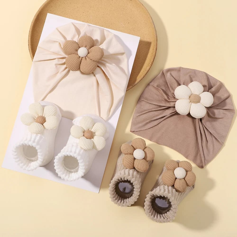 1Set 0-1Y Cartoon Baby Socks Hair Band Sets for Infant Toddler Non Slip Breathable Soft Short Socks Newborn Headband Gift