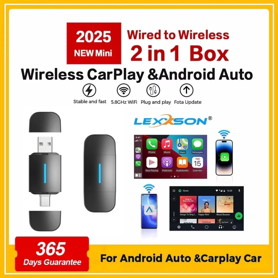 2in1 Wireless CarPlay Adapter&Android Auto Mini Box Dual interface Type-C/USB Universal For VW Toyota Nissan Honda Seat Volvo