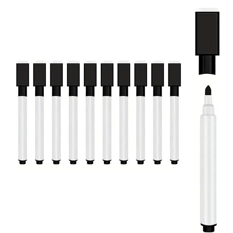 10pcs dry erase whiteboard markers with eraser cap For whiteboard dry erase boards School, office and home (black)