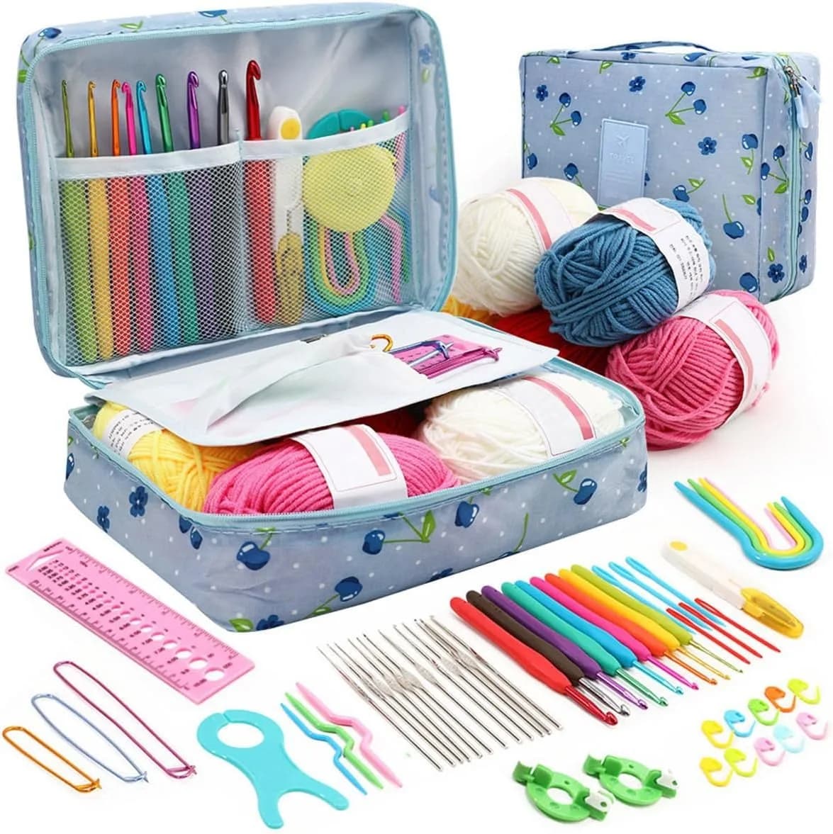 59Pcs/Set Portable Crochet Knitting Set DIY Beginner Crochet Hook Kit With Storage Bag Material Pack and Storage Tools