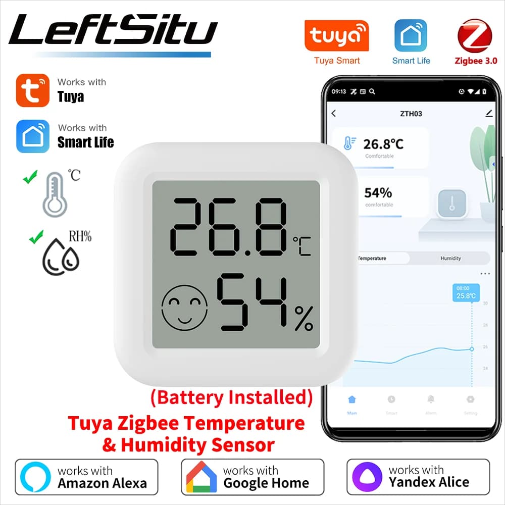 Tuya Zigbee 3.0 Temperature Humidity Sensor APP Remote Control Thermometer via Smart Life For Smart Home Work With Yandex Alexa