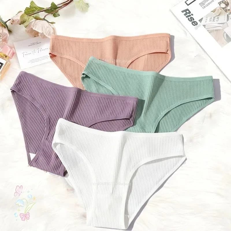 Cotton Seamless Panties Ribbed Cotton Briefs Ladies Low Waist Panty Sports Underwear Girls Breathable Underpants Lingerie